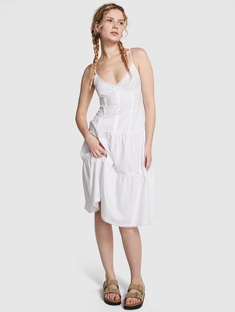 VS PINK x Frankies Bikinis Indiana Poplin White Cotton Midi Dress XXL